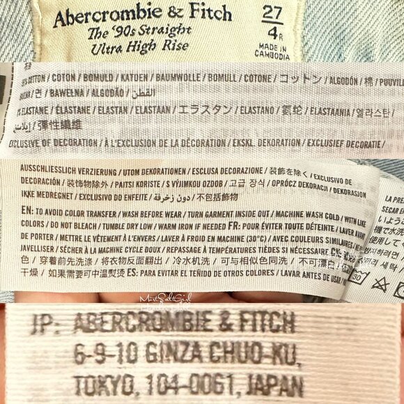 Abercrombie & Fitch The 90's Straight Ultra High Rise Distressed Jeans Size 27 - Picture 5 of 5